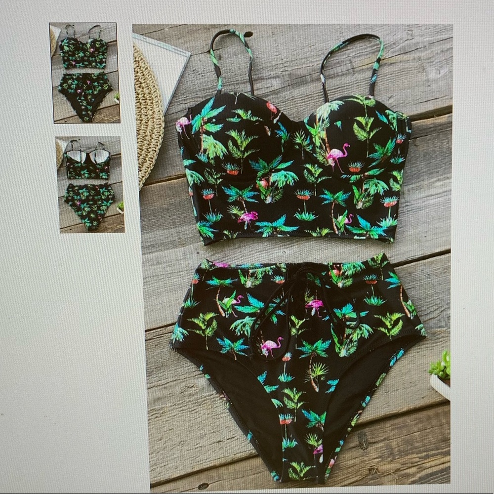 Cupshe Coconut Palm and Flamingo Bikini - size XL